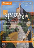 Plakat z malarską ilustracją w ciepłych barwach, przedstawiającą uproszczone sylwetki ludzi na tle zabudowy i krajobrazu. Kompozycja dynamiczna, z wyraźnymi pociągnięciami pędzla, ujęta w pomarańczową ramkę, z dużą centralną typografią.