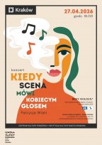 Plakat w stylu nowoczesnej ilustracji. Przedstawia stylizowany profil twarzy kobiety w intensywnych kolorach (pomarańcz, zieleń, czerwień). Z jej ust wydobywa się biały dym z kolorowymi nutami muzycznymi.