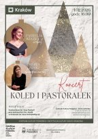 Plakat utrzymany jest w eleganckiej, zimowej stylistyce. Tło przypomina białą, ośnieżoną ścianę lub papier o wyraźnej strukturze. Głównym elementem graficznym są trzy geometryczne trójkąty w odcieniach złota, beżu i szarości, wypełnione teksturą brokatu i